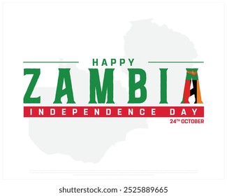 Feliz Día de la Independencia de Zambia Diseño sobre un fondo blanco, Día de la Independencia de Zambia con el fondo del mapa, Ilustración vectorial del Día de la Independencia de Zambia sobre fondo blanco, Diseño de Vector editable