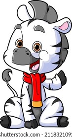 The happy zebra is sitting and gesturing something of illustration