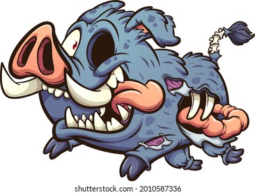 Happy zombie boar running with intestine coming out. Vector clip art illustration with simple gradients. All on a single layer. 
