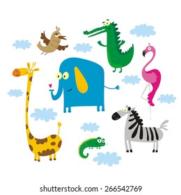 happy zoo animals vector