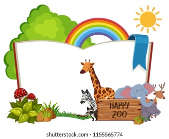 happy zoo blank book frame concept illustration