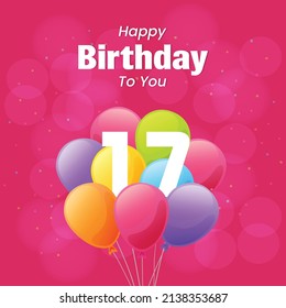 Happy17th birthday, greeting card, vector illustration design.
