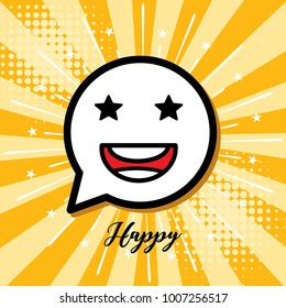 Happy.Cartoon faces expressions and elements with halftone shadows,Emotions icon in pop art style, vector illustration. 