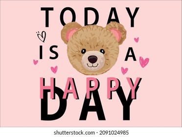 happyday lettering and teddy bear  cute design vector