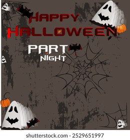 HappyHalloween 
Party invitation (pumpkin, ghost, bat). 31 October