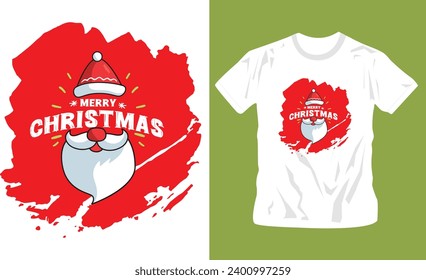 happymerry christmas on brush stroke t-shirt design editable template, ready to print graphics, festival, december