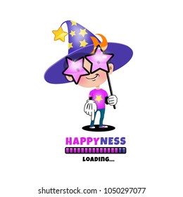 Happyness is loaded. Magican vector image, isolated on white bsckground