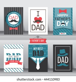 Happy's father day poster set. flat design. can be use for greeting and invitation card.  background , backdrop.  layout template in A4 size. vector illustration