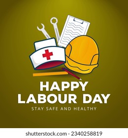 diseño del concepto del día hábil de trabajo diseño de vectores con el trabajo empleado icono y estacionario adecuado para el evento del día de mayo en el mundo