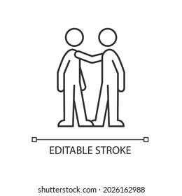 Haptische lineare Kommunikation Symbol. Persönlicher Touch. Vermitteln Sie intime Emotionen. nonverbaler Kanal. Dünne, anpassbare Illustration. Contour-Symbol. Vektor-einzelne Rahmenzeichnung. Bearbeitbarer Hub