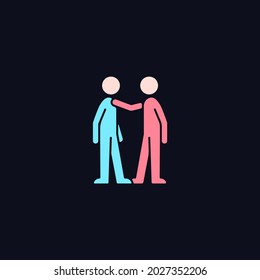 Haptic communication RGB color icon for dark theme. Personal touch. Convey intimate emotions. Isolated vector illustration on night mode background. Simple filled line drawing on black