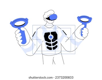 Haptic suit abstract concept vector illustration. Young man wearing tactile suit, virtual and augmented reality, VR entertainment time, modern IT technology, haptic device abstract metaphor.