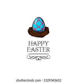 Hapy easter label. Egg hunting. Vector illustration