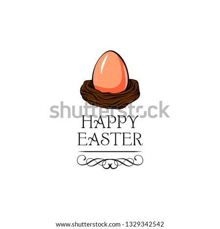 Hapy easter label. Egg hunting. Vector illustration