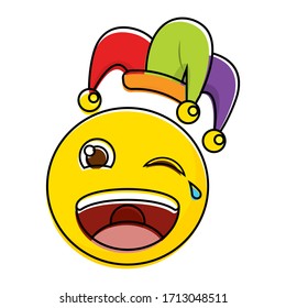 Hapy emoji with a harlequin hat - Vector