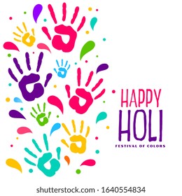 Hapy Holi Colorful Hand Prints Background Design