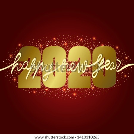 Hapy New 2020 Year card with gold glitter