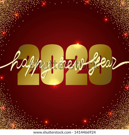 Hapy New 2020 Year card with gold glitter