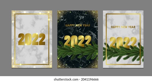 Hapy New 2022 Year cards set with christmas tree