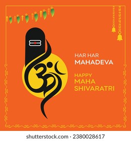 Har Har Mahadev, Happy Shivaratri Illustration Vector Template. Lord Shiva. Sivalingam. Indian Traditional Background