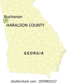 Haralson County and city of Buchanan location on Georgia state map