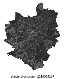 Harare vector map. Detailed vector map of Harare city administrative area. Cityscape poster metropolitan aria view. Black land with white roads and avenues. White background.