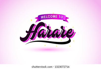 Harare Welcome to Creative Text Handwritten Font with Purple Pink Colors Design Vector Illustration.