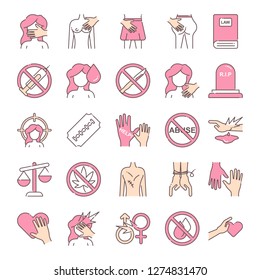 Iconos de acoso y abuso empaquetan. Colección aislada de símbolos de acoso y abuso. Elemento de iconos gráficos