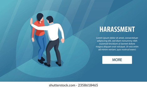 Belästigung horizontaler Website-Banner mit Männerangriff auf Frau isometrische Vektorgrafik