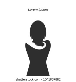 Harassment vector illustration, flat silhouette, banner danger at work, silhouette of woman, tentacles of octopus, entangled, grasped, smothering, black, white