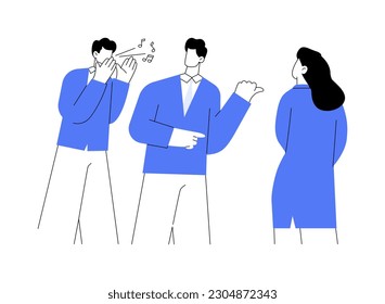 Harassment at a workplace abstract concept vector illustration. Men whisper about their female colleague, bullying at work, human resources, pursue career, disgraceful behavior abstract metaphor.