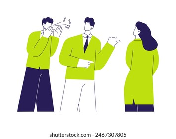 Harassment at a workplace abstract concept vector illustration. Men whisper about their female colleague, bullying at work, human resources, pursue career, disgraceful behavior abstract metaphor.