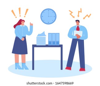 
Harassment In The Workplace. Female Boss Screaming At Employee. Vector Illustration.