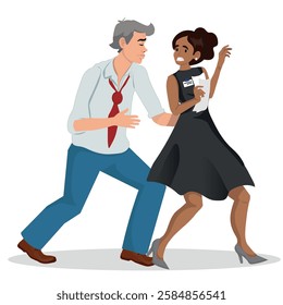 harassment in the workplace, inconvenient man trying to kiss a co-worker. vector illustration.