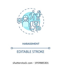 Harassments on daing website concept icon. Aggression in internet app ideas thin line illustration. Partner chasing, negative messages, abuse vector isolated outline RGB color drawing. Editable stroke