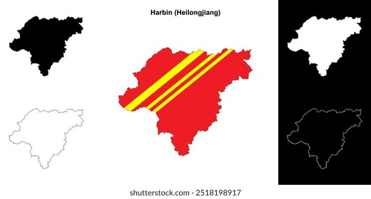 Harbin blank outline map set