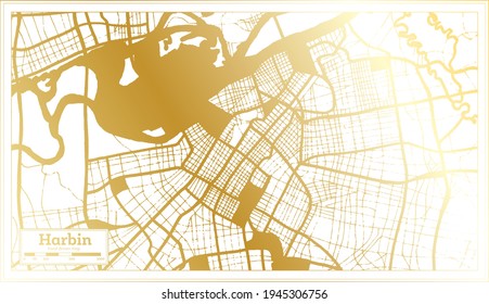 Harbin China City Map in Retro Style in Golden Color. Outline Map. Vector Illustration.