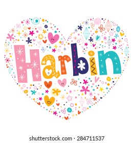 Harbin heart shaped type lettering vector design