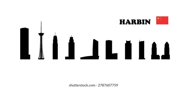 Harbin. Set of skyscraper silhouettes on white background. Vector illustration