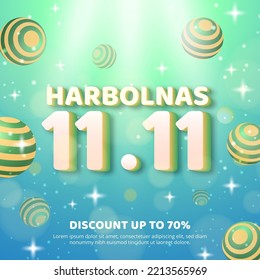 Harbolnas 11 11 venta para Indonesia fondo del día de compras en línea con color verde y adornos