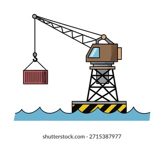 Harbor Crane and Cargo Port Flat Illustration