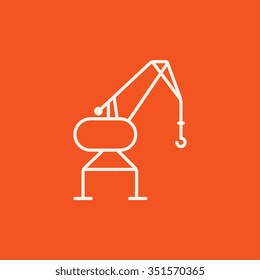 Harbor crane line icon for web, mobile and infographics. Vector white icon isolated on red background.