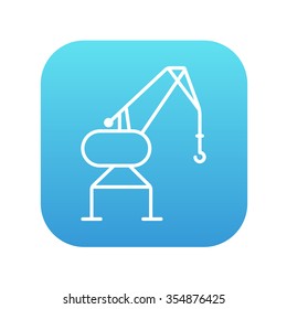 Harbor crane line icon for web, mobile and infographics. Vector white icon on the blue gradient square with rounded corners isolated on white background.