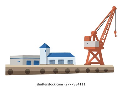 Harbor Crane and Pier Vector Illustration