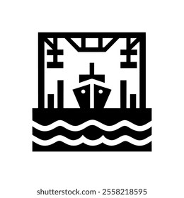 "Harbor Icon Vector" Captures The Essence Of Maritime Commerce With A Clean, Vector Design Of A Harbor Filled With Cargo And Ships.