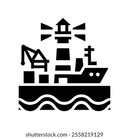 "Harbor Icon Vector" Depicts A Vector-Styled Icon Featuring A Bustling Port Scene, Highlighting Ships And Maritime Activities.