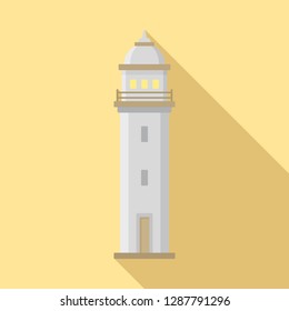 Harbor lighthouse icon. Flat illustration of harbor lighthouse vector icon for web design