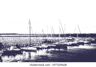 Harbor with sailboats and yachts moored in the port. Sea landscape.