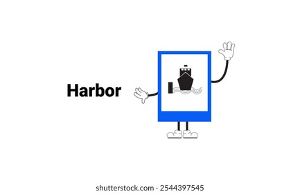 Harbor sign graphic vector illustration with cartoon characters. Graphic design is suitable for children's education, story books, or traffic safety materials. vector illustration