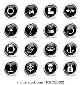 harbor vector icons - black round chrome buttons
